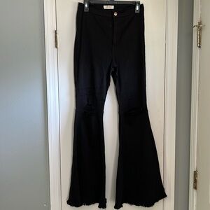 Like new boutique black flare leg light weight jeans with frayed hem size 13